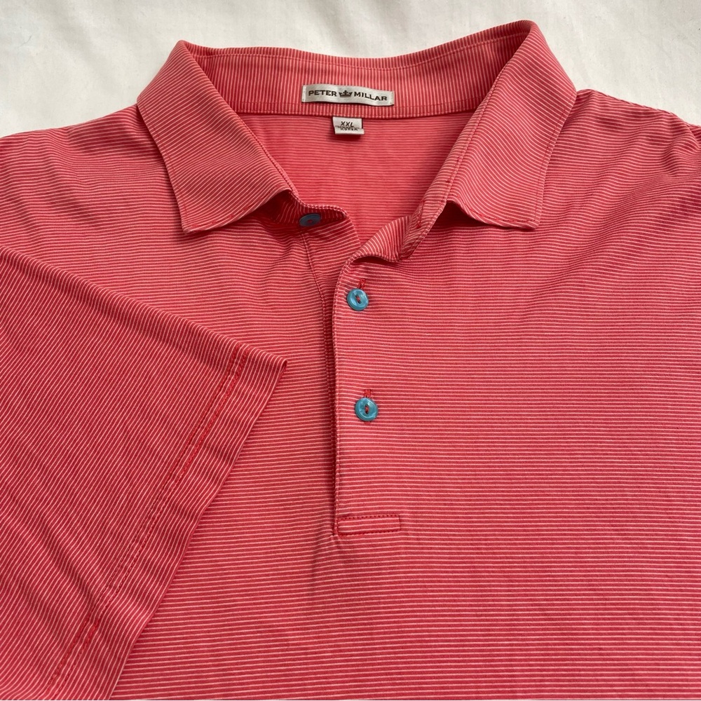 Peter Millar Striped Polo Shirt Short Sleeve 100% Cotton Coral/Pink Men’s XXL